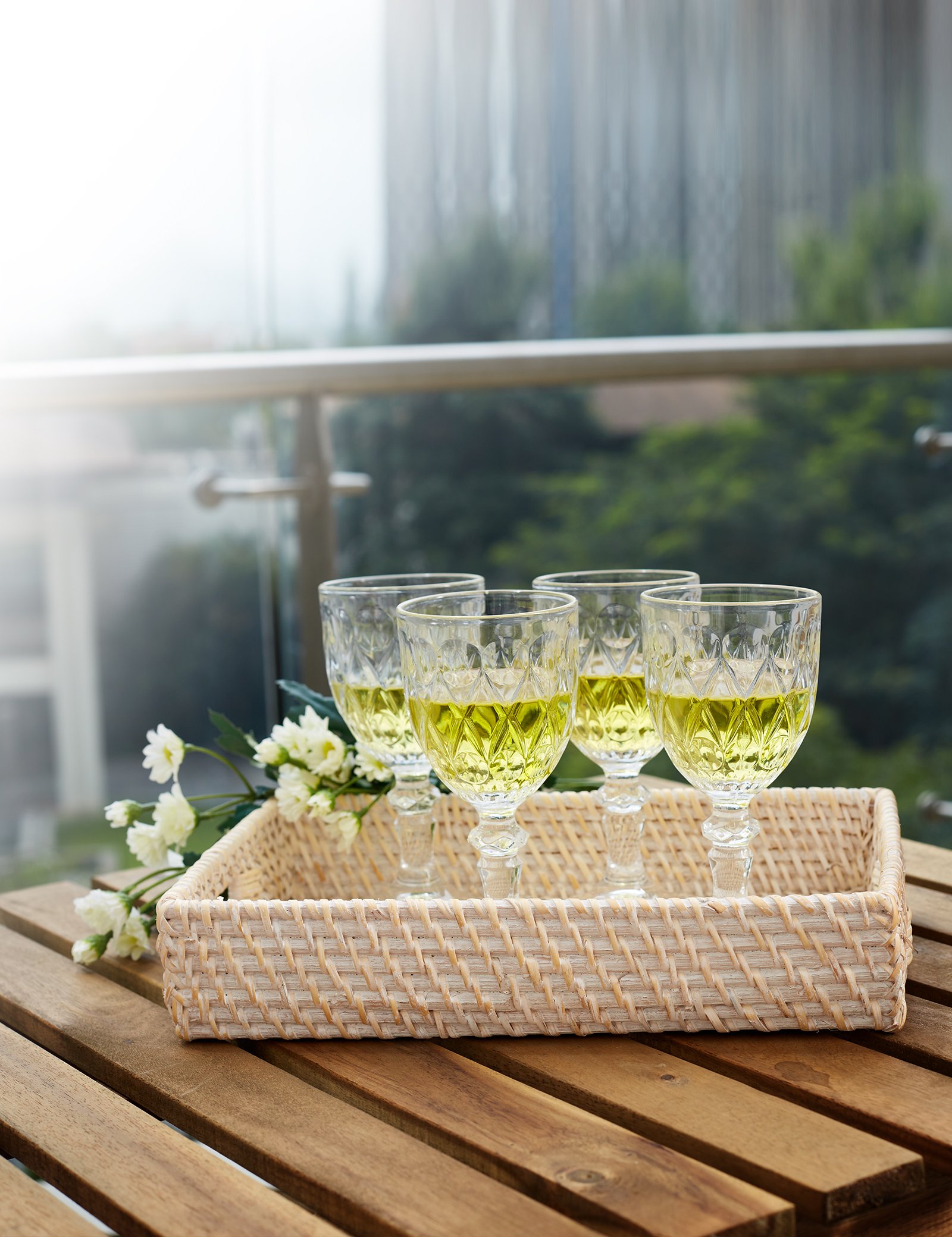 NATURALLYOURS Mirelle Rectangular White Wash Rattan Serving Tray 1Pcs, – L30×W19.5×H6 cm