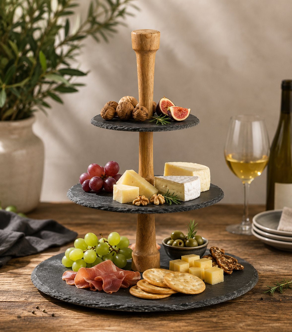 BOSKA Serveware Cheese Tower – 3 Tier Slate Serving Stand, 1 Set